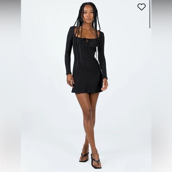 NWOT Princess Polly Ribbed Black NORMANDY LONG SLEEVE MINI DRESS BLACK Size 10 - Picture 2 of 12